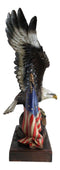Large 20"H Bald Eagle On Globe With American Flags One Nation Under God Statue