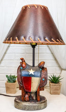 Western Cowboy Faux Tooled Leather Texas State Flag Horse Saddle Table Lamp