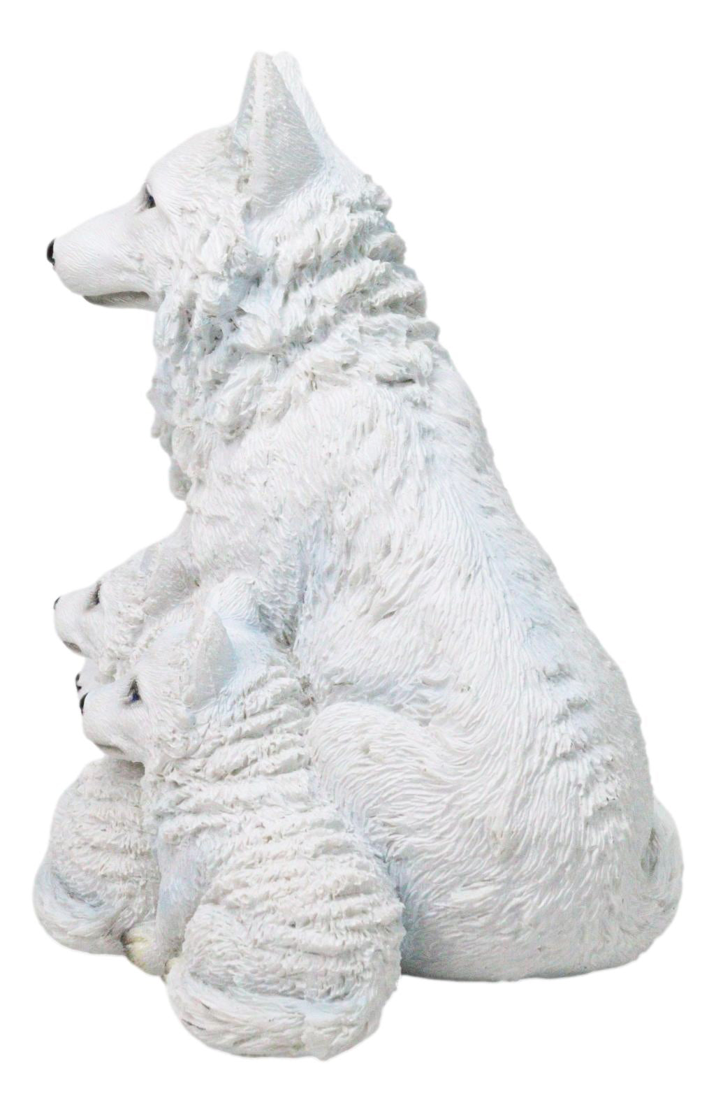 Winter Snow White Alpha Wolf Father With 4 Adorable Pup Cubs Figurine