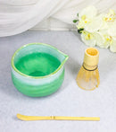 Green And White Emerald Ceramic Japanese Matcha Green Tea Bowl Whisk & Scoop Set