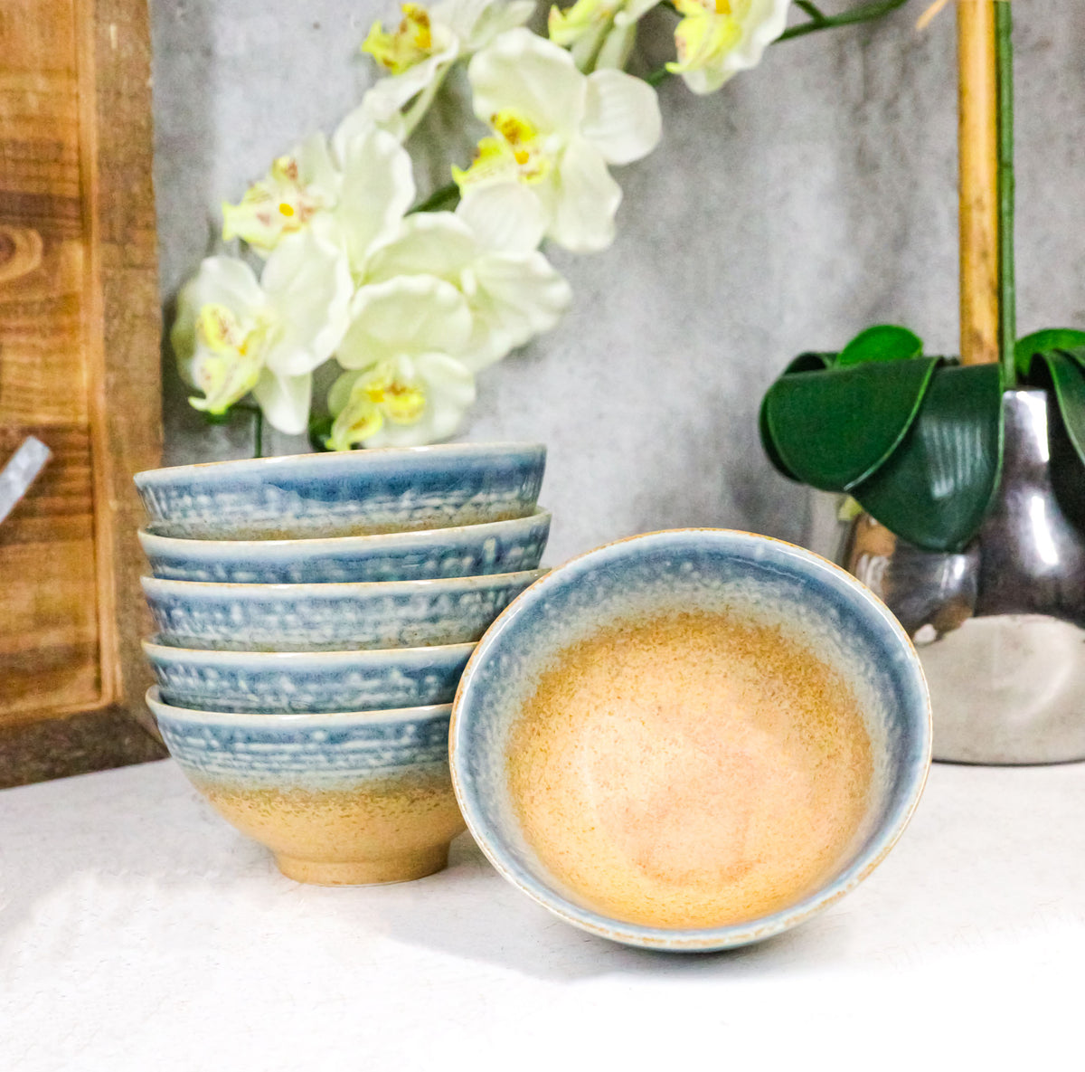 Pack Of 6 Blue River Ao Nagashi Collection Small Rice Soup Appetizer Bowls 10oz