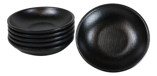 Pack Of 6 Black Silk Melamine Round Curved Appetizer Sides Banchan Plates 4.75"D