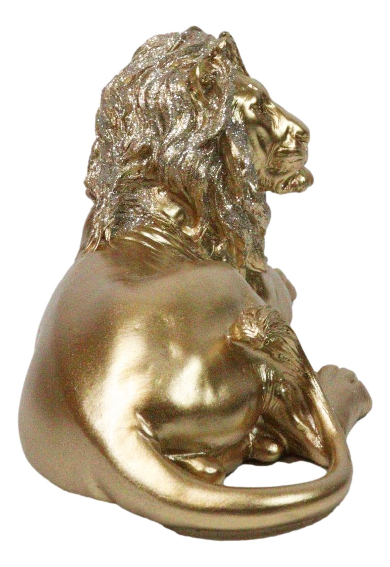 Faux Brass Gold African Safari In Regal Pose Lion King of The Jungle Figurine