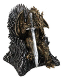 Bronzite Dragon Sitting On Iron Throne Of Swords With Valyrian Blade Figurine