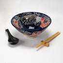 Red Koi Fishes Ceramic Ramen Rice Bowl With Soup Spoon Chopsticks And Rest Set