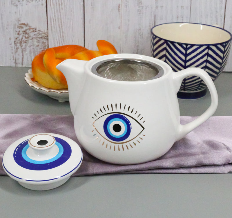 White Gothic Alchemy Porcelain Wicca Evil Eye Of Providence Protection Tea Pot