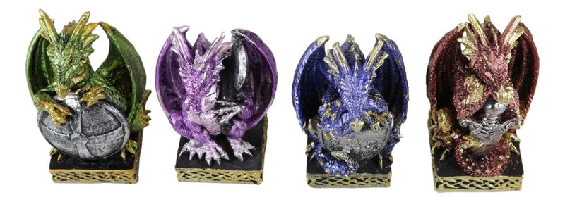 Set of 4 Fantasy Metallic Colorful Miniature Alchemy Battle Dragons Figurines