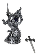 Fantasy Gothic Fiery Azure Dragon With Orb And Rune Sword Letter Opener Figurine