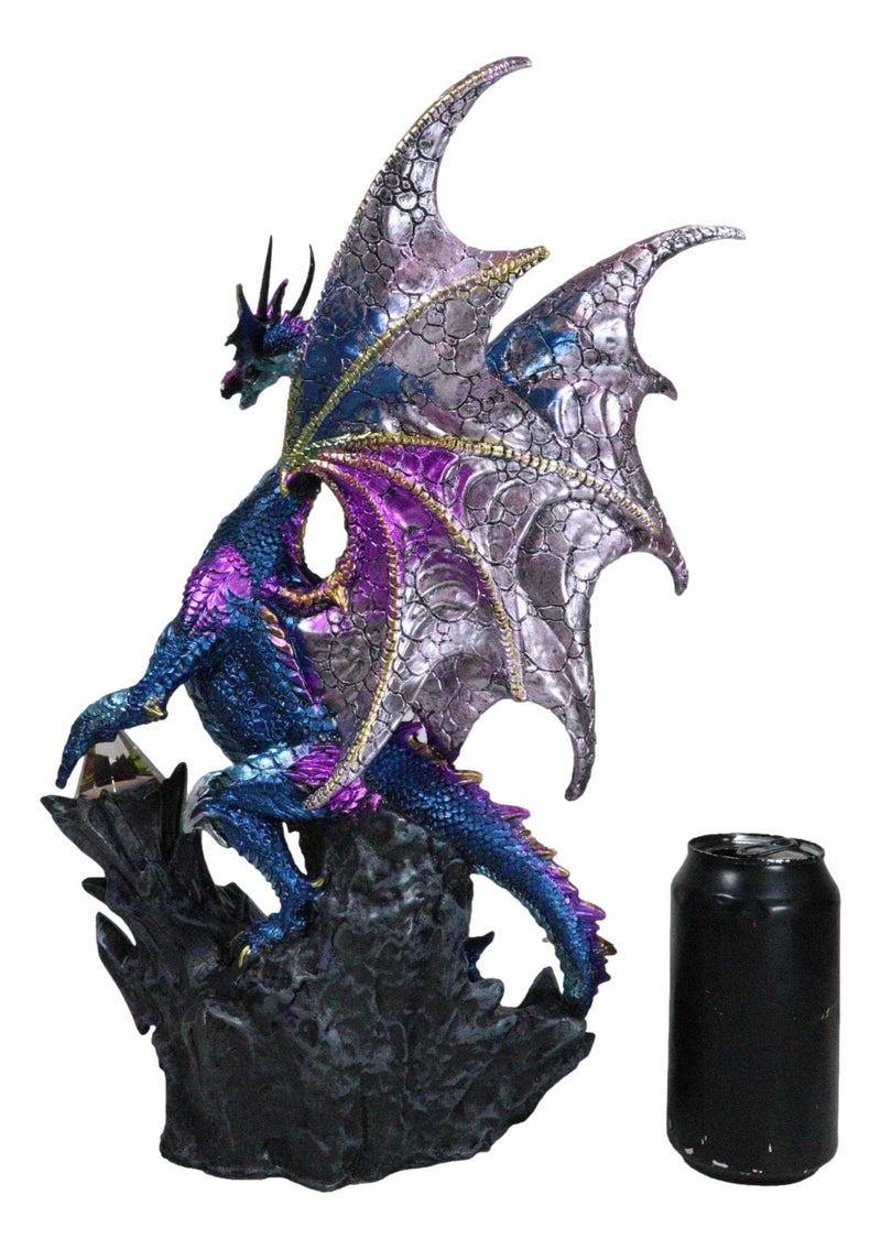 Dream Weaver Night Blue Purple Dragon On Rock Steppes With Glass Pyramid Statue