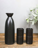 Minimalistic Black Kokuyo Porcelain Sake Carafe Flask 9oz & 4 Ochoko Cups Set