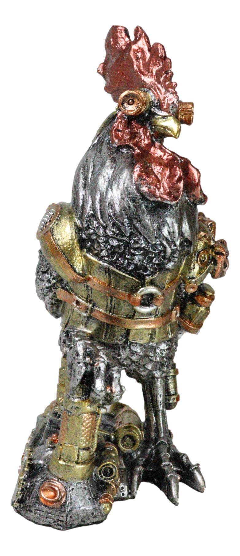 Steampunk Gearwork Robotic Cyborg Rooster Chicken In Battle Armor Figurine - Ebros Gift