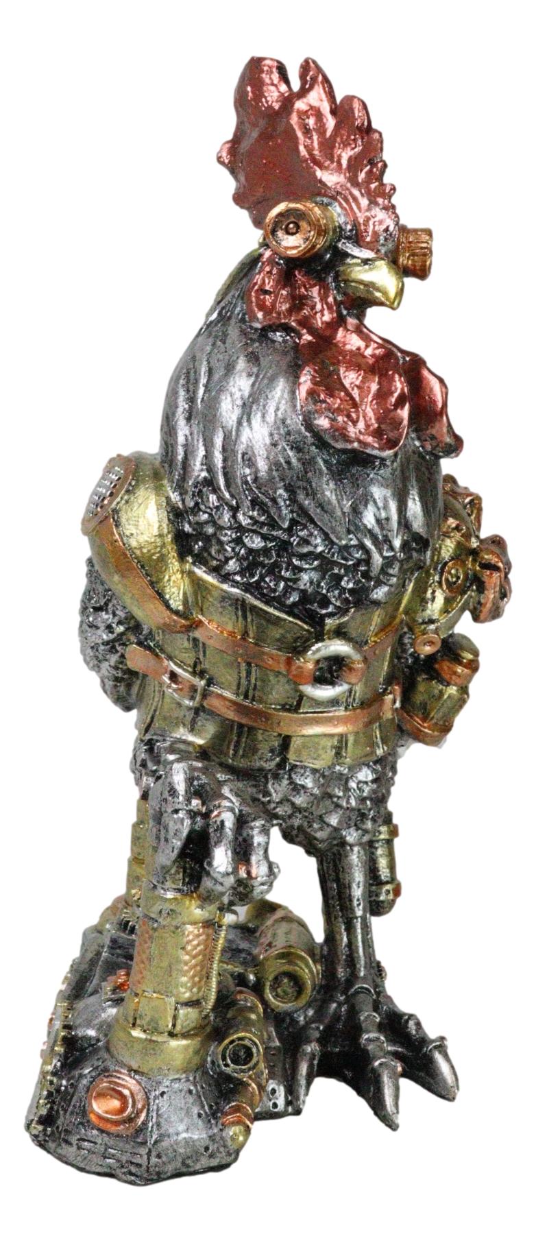 Steampunk Gearwork Robotic Cyborg Rooster Chicken In Battle Armor Figurine