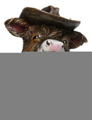Scottish Highlands Cattle Cow Turquoise Ornament Cowboy Hat and Scarf Figurine