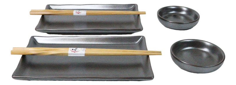 Tetsu Kesho Porcelain Sushi Plates Sauce Dishes Chopsticks Dinnerware Set For 2