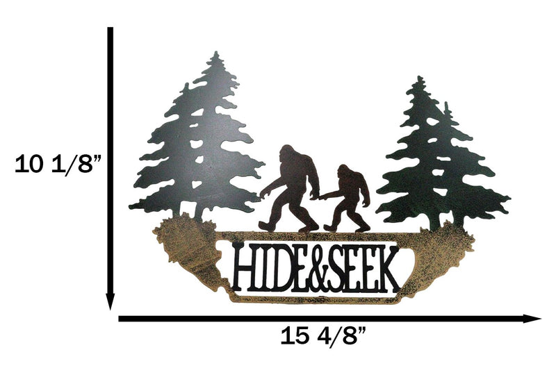 Rustic Sasquatch Big Foot by Pine Trees Hide & Seek Metal Wall Decor Plaque