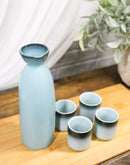 Blue Sky And Stars Seikai Porcelain Sake Carafe Flask 9oz & 4 Ochoko Cups Set