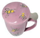 Pink Spring Honeybee 15oz Porcelain Tea Mug With Lid And Stainless Steel Infuser
