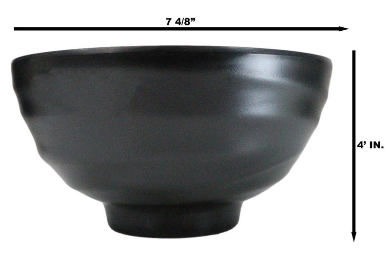 Pack Of 6 Modern Ridged Matte Black Melamine Deep Ramen Soup Pasta Bowls 46oz
