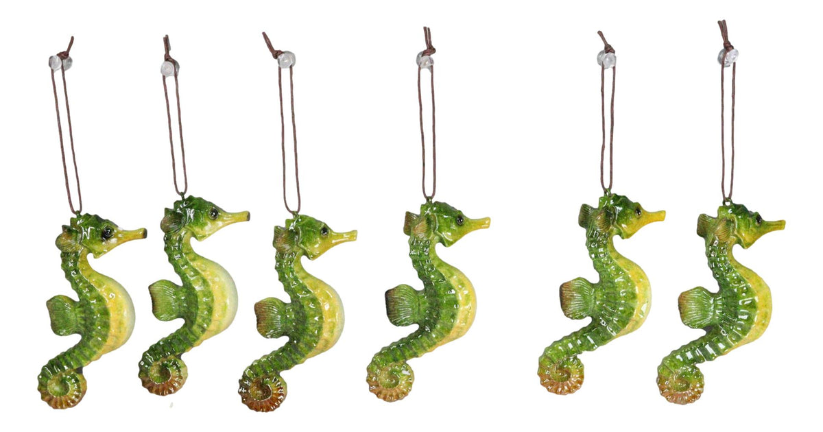 Set Of 6 Green Seahorses Ocean Marine Beach Wall Hanging Decor Tree Ornaments