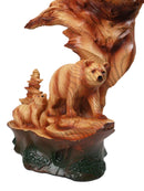 Bear Head with Cub Family Figurine Faux Wood Carved Look Black Bear Statue
