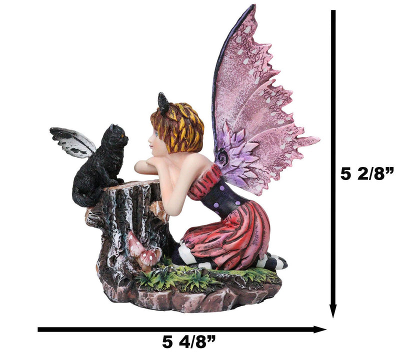 Tribal Autumn Girl Fairy with Red Hair Talking with Winged Black Cat Figurine