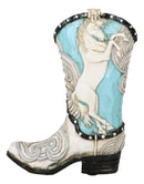 Western Blue and White Prancing Horse Cowboy Cowgirl Boot Vase Planter Figurine