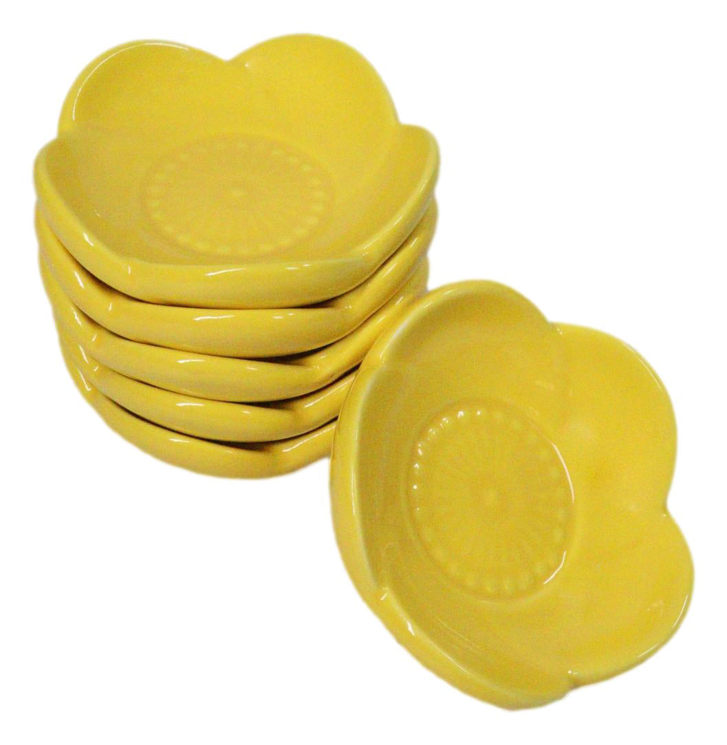 Ebros Set of 6 Yellow Sakura Cherry Blossom Porcelain Sauce Dishes 3 Inch