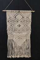 Boho Hand Woven Cotton Macrame Tapestry With Center Pocket & Tassels Wall Decor