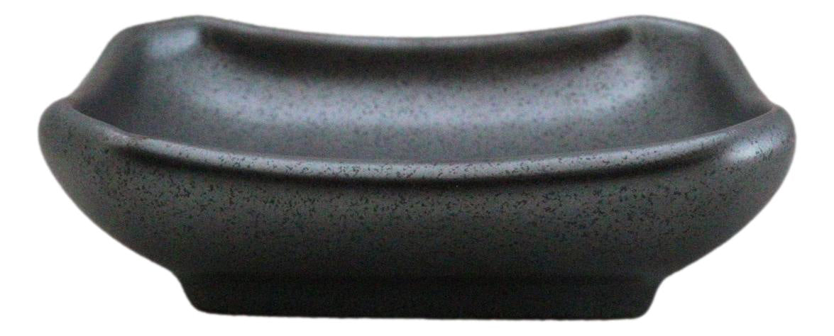 Pack Of 6 Ceramic Black Tetsu Kesho Soy Sauce Oil Condiment Rectangular Dishes