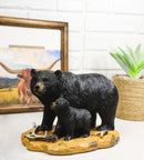 Rustic Forest Mother Black Bear with Cub Figurine Wildlife Animal Sculpture