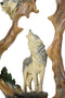 Large Rustic Howling Wolf Bust With Wolf Pack Family In Forest Scene Figurine