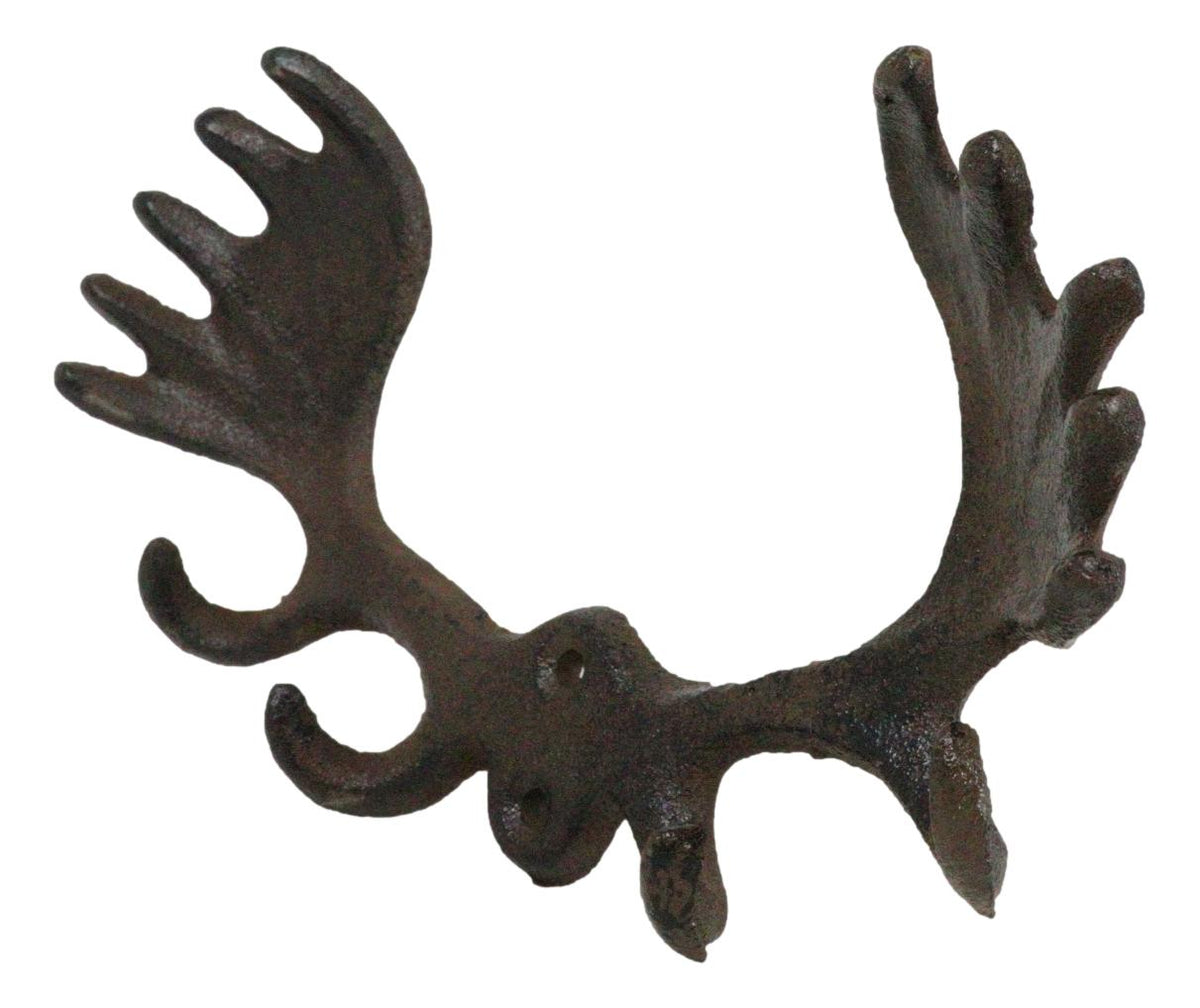 Set Of 2 Cast Iron Western Rustic Bull Moose Antlers Rack 4 Pegs Wall Hooks