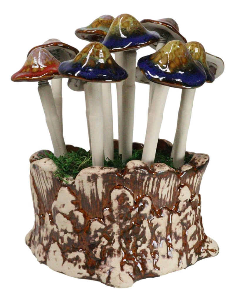 Fairy Garden Colorful 12 Piece Ceramic Mushroom Picks With Planter Holder Set