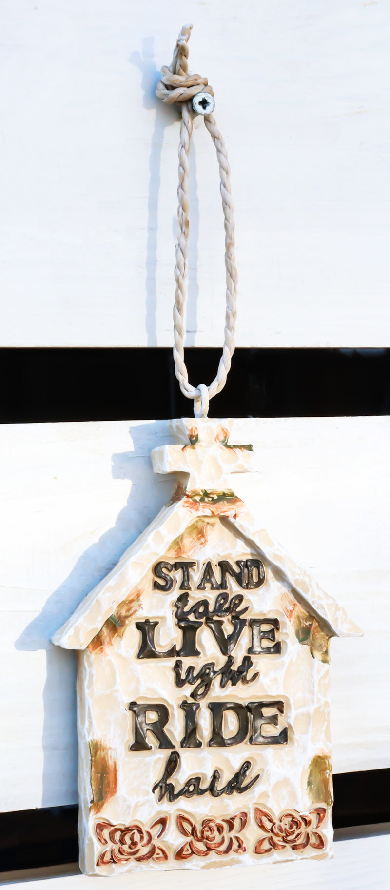 Motorcycle Slogan Stand Tall Live Light Ride Hard Church Cross Tree Ornament
