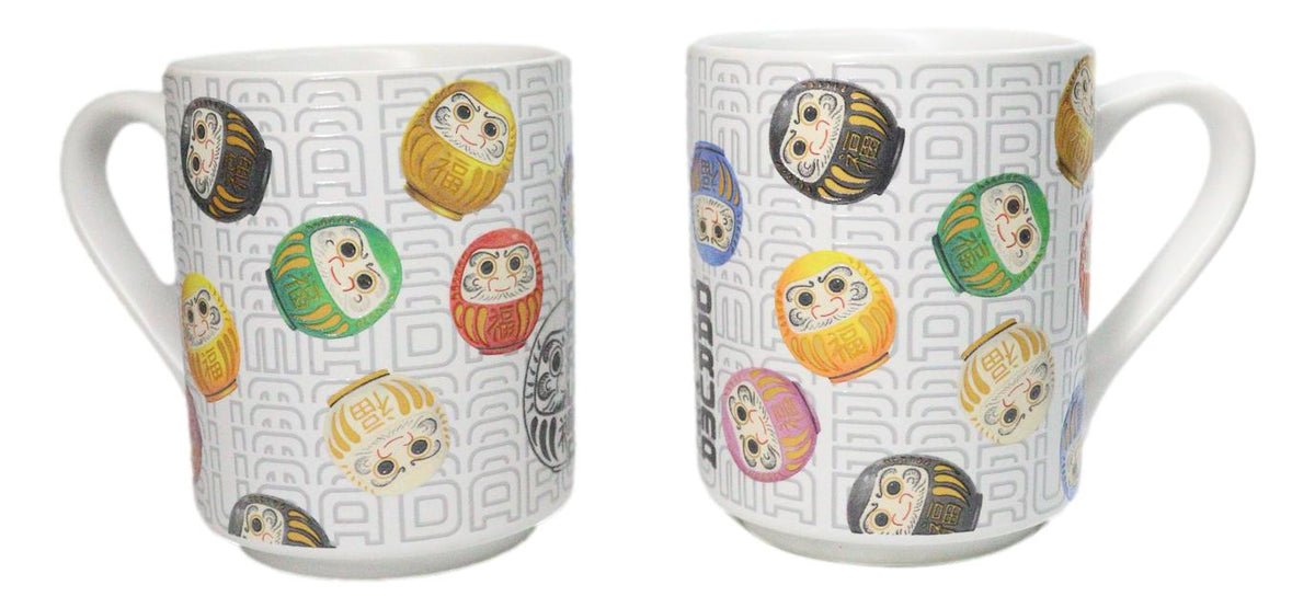 Set Of 2 Daruma Talisman Of Luck And Perseverance Textured Ceramic Mug Cups 11oz