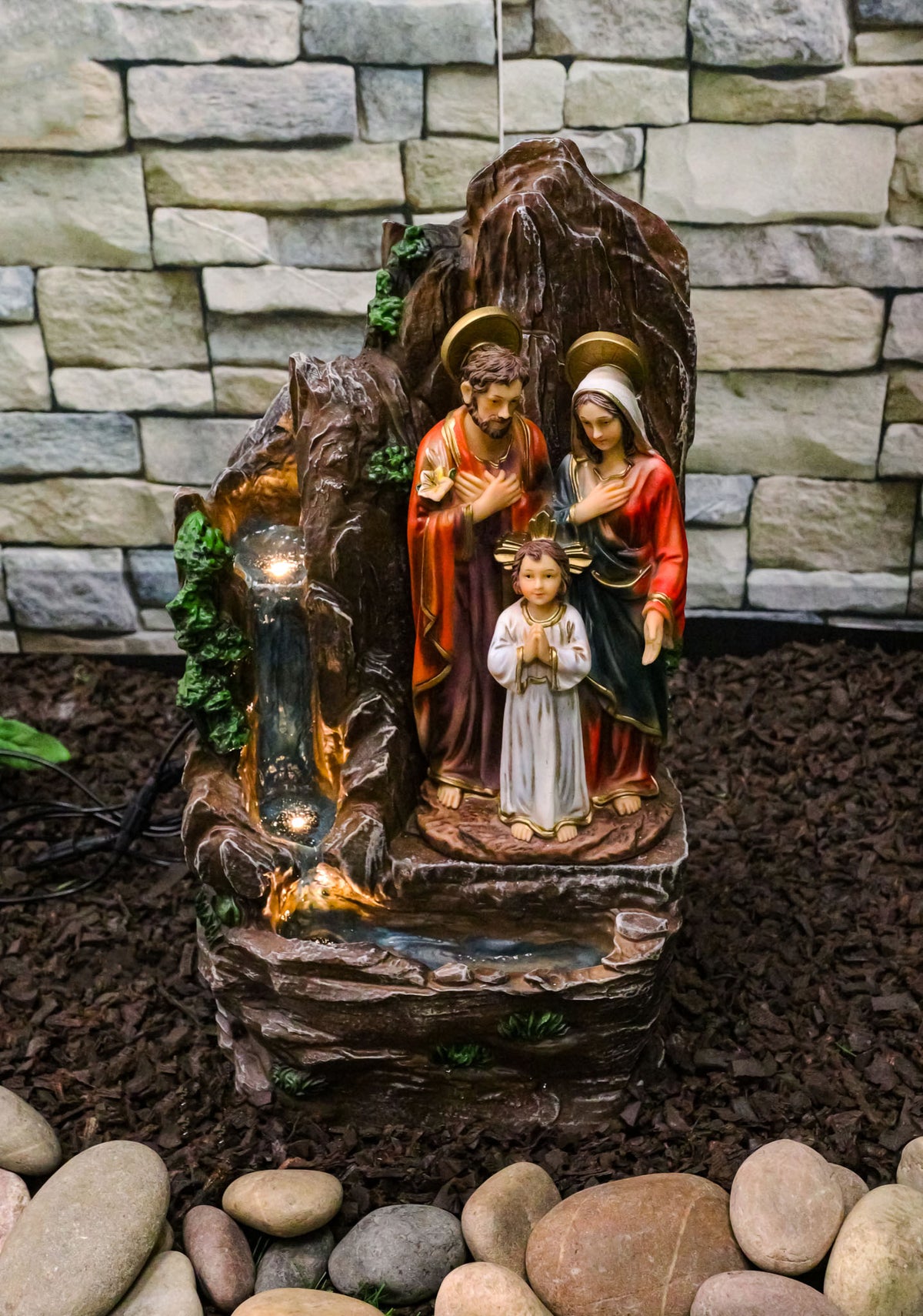 Catholic The Holy Family Joseph Mary Jesus Water Fountain Feature Sculpture 16"H - Ebros Gift