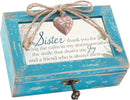 Sister Thank You Calm And Joy Locket Heart Teal Wood Musical Trinket Box 4"X6"