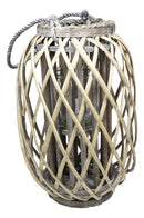 16"H Rustic Western Farmhouse Rattan Wood Willow Candle Lantern Candleholder