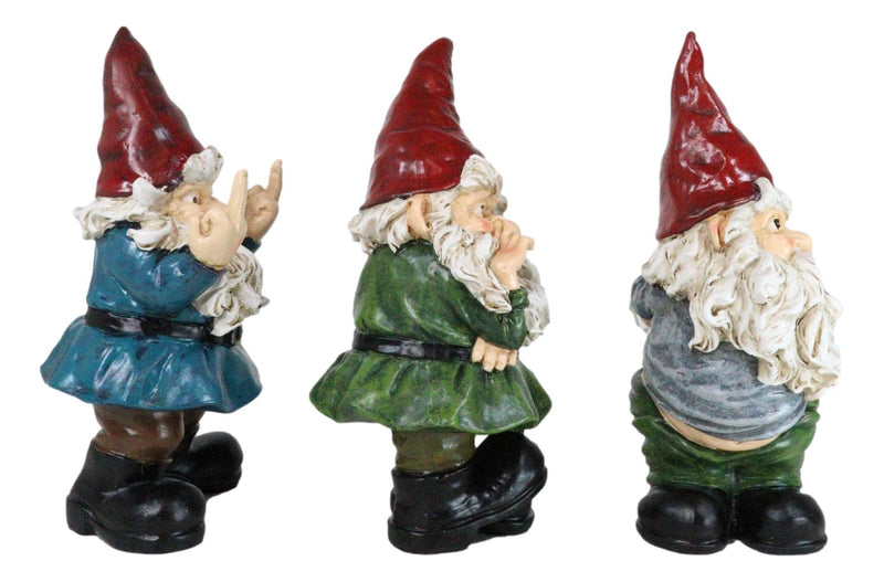 Set of 3 Rude Old Mr Gnomes Flipping The Bird Mooning and Conniving Figurines