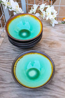 Pack Of 6 Crackle Green Midori Kannyu Ceramic Large Ramen Soup Bowls 47oz
