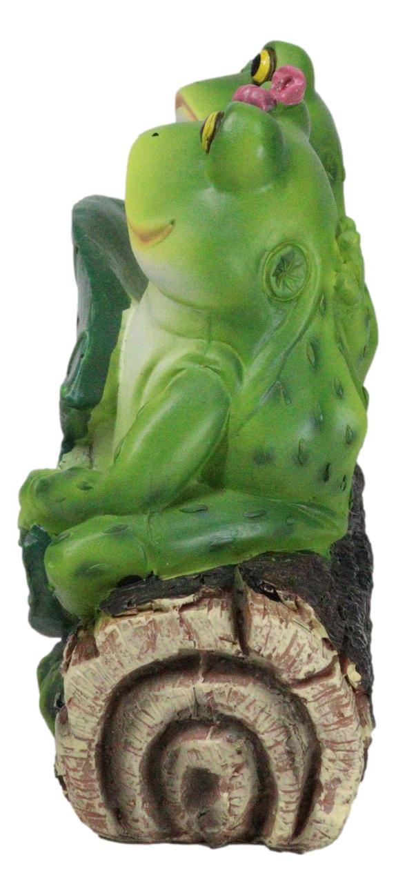 Welcome To Our Pad Green Frog Couple Sitting On Log With Lilypad Sign Figurine