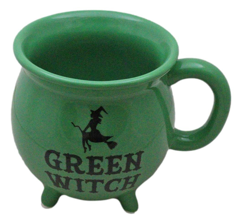 Wicca Magic Green Witch Flying Broomstick Cauldron Ceramic Mug With Handle 16oz