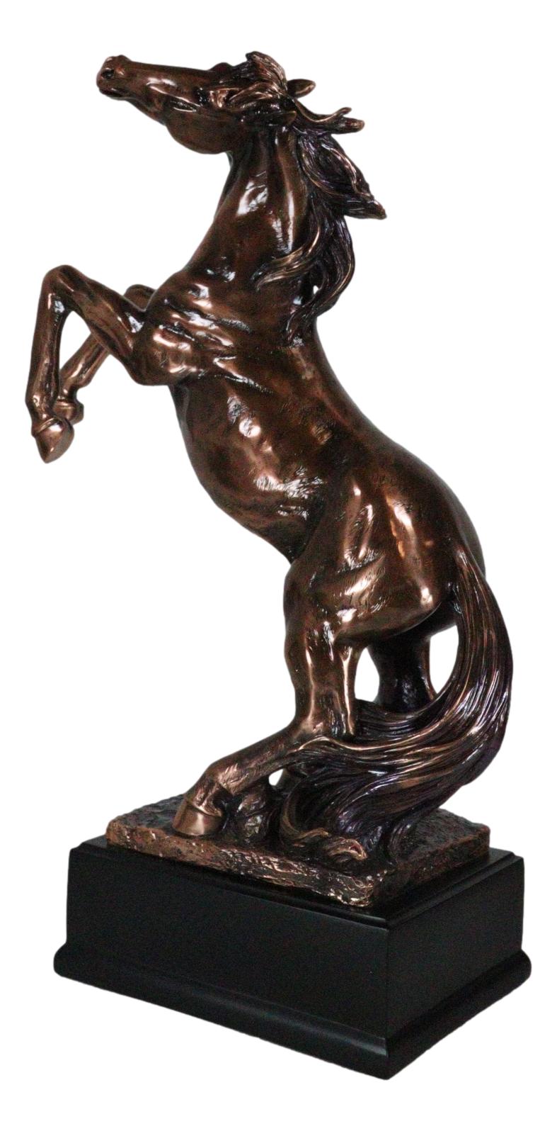 Large 20"H Western Black Beauty Prancing Horse Bronzed Resin Figurine With Base