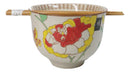Pack Of 2 Ceramic Ramen Donburi Noodles Bowl & Chopsticks Set Spring Flower Bloom