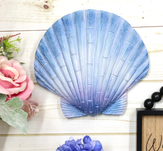 Ocean Nautical Marine Beach Aqua Blue Scallop Sea Shell Wall Plaque Decor 8.25"L - Ebros Gift