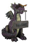 Whimsical Purple Garden Dragon With Butterfly Biting Welcome Plank Sign Figurine
