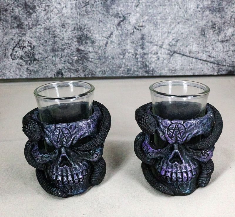 Set Of 2 Ossuary Gothic Pentagram Slitherin Skull And Serpent Snake Shot Glasses