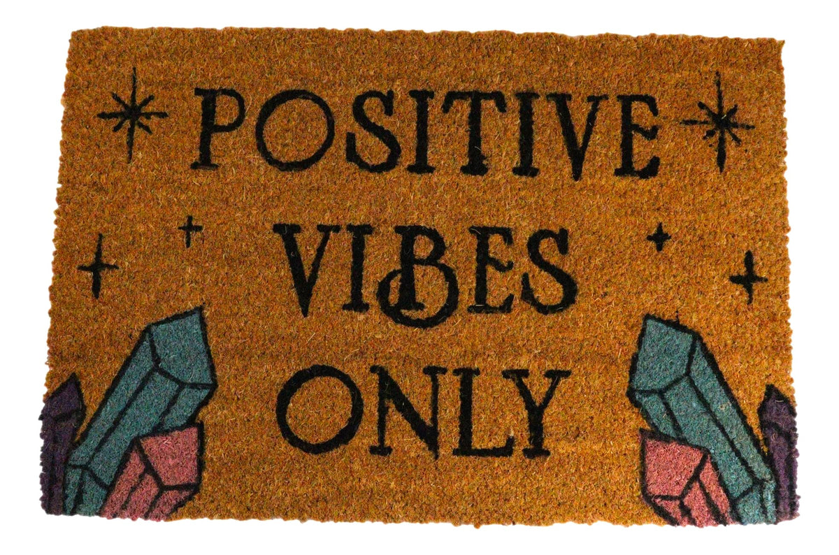 Positive Vibes Only Crystals Wicca Magic Coir Coconut Fiber Floor Mat Doormat - Ebros Gift