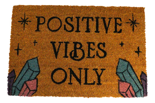 Positive Vibes Only Crystals Wicca Magic Coir Coconut Fiber Floor Mat Doormat - Ebros Gift