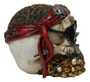 Pirate Skull Treasure With Bandana Eyepatch Gold Coins & Pearl Jewelry Figurine
